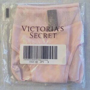 2 Victoria's Secret Very Sexy Pink Bikini Satin Mesh Panties Small NEW in BAG